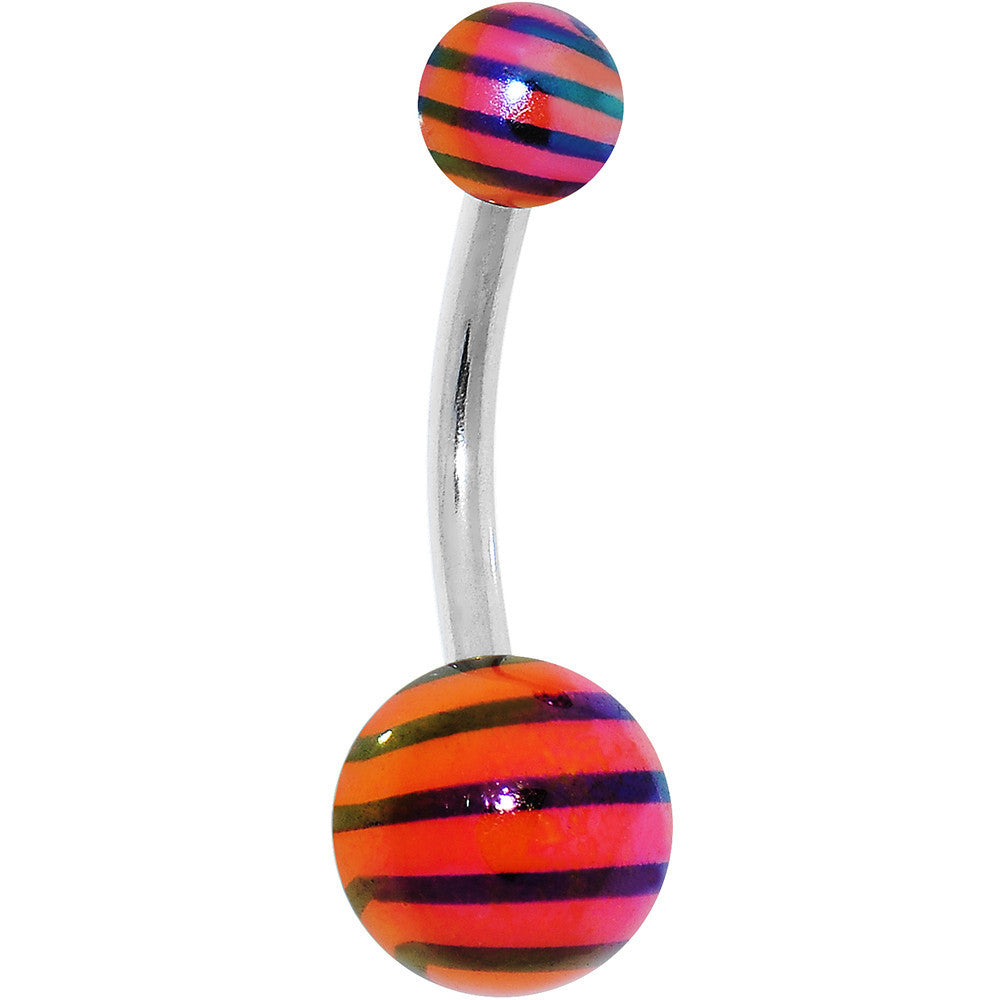 Orange and Black Acrylic Striped Belly Ring