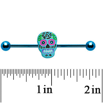 Light Blue Anodized Titanium Baby Blue Sugar Skull Industrial Barbell