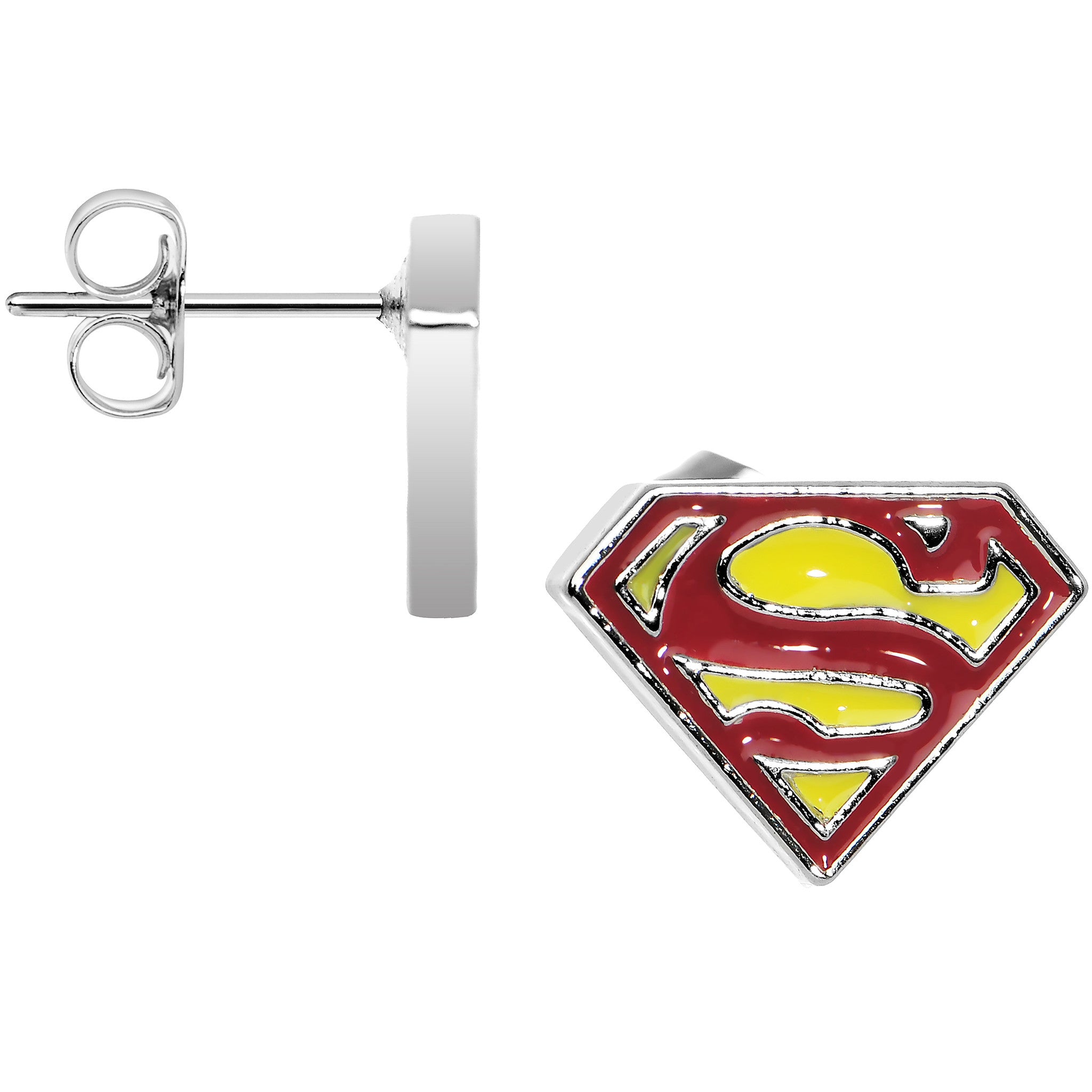 Licensed Red and Yellow Superman Logo Stud Earrings