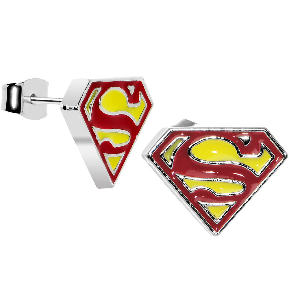 Licensed Red and Yellow Superman Logo Stud Earrings