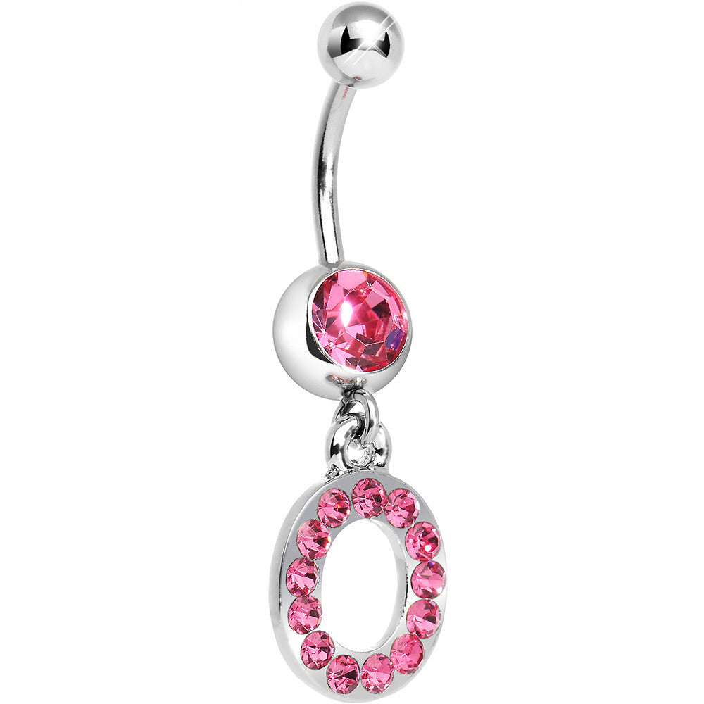 Pink Gem Letter O Initial Dangle Belly Ring