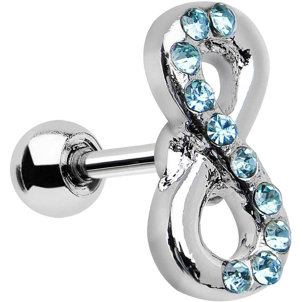 16G 1/4 Aqua Gem Silver Tone Infinity Symbol Tragus Cartilage Earring