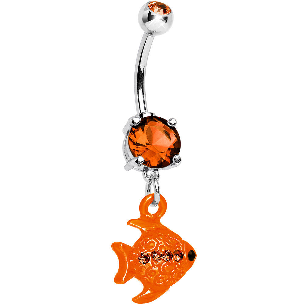 Orange Gem Neon Angel Fish Dangle Belly Ring