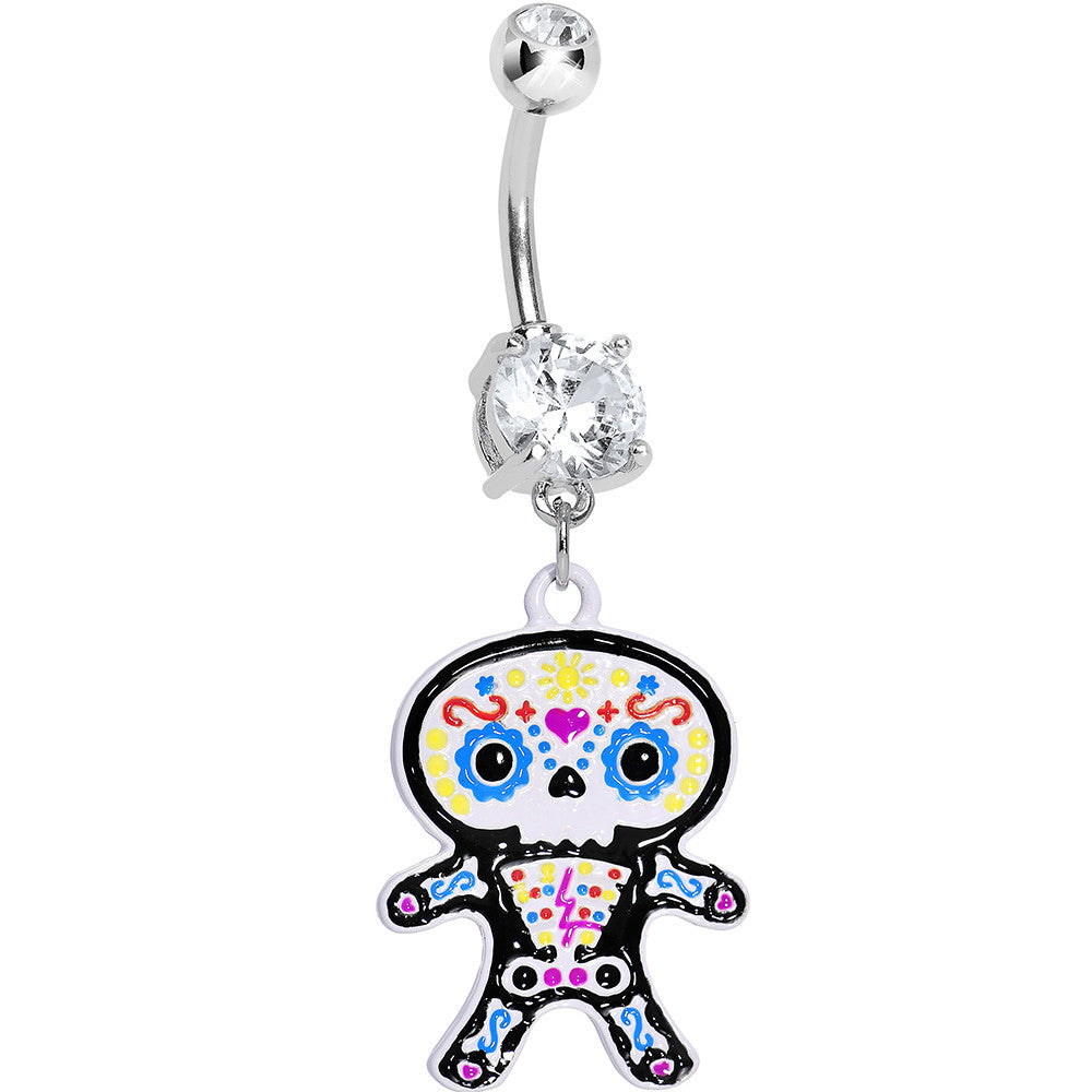Crystalline Gem Cute Sugar Skull Baby Charm Dangle Belly Ring