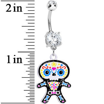 Crystalline Gem Cute Sugar Skull Baby Charm Dangle Belly Ring