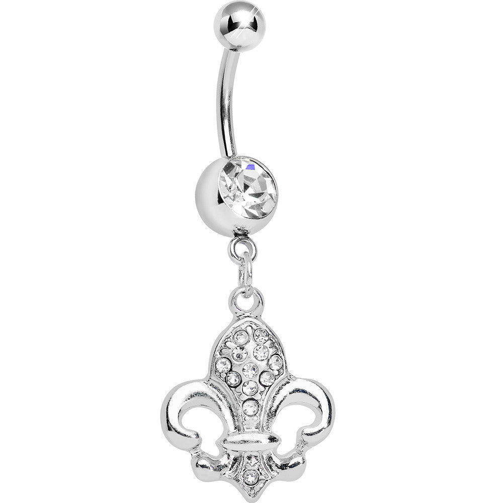 Clear Gem Glam Fleur de Lis Dangle Belly Ring