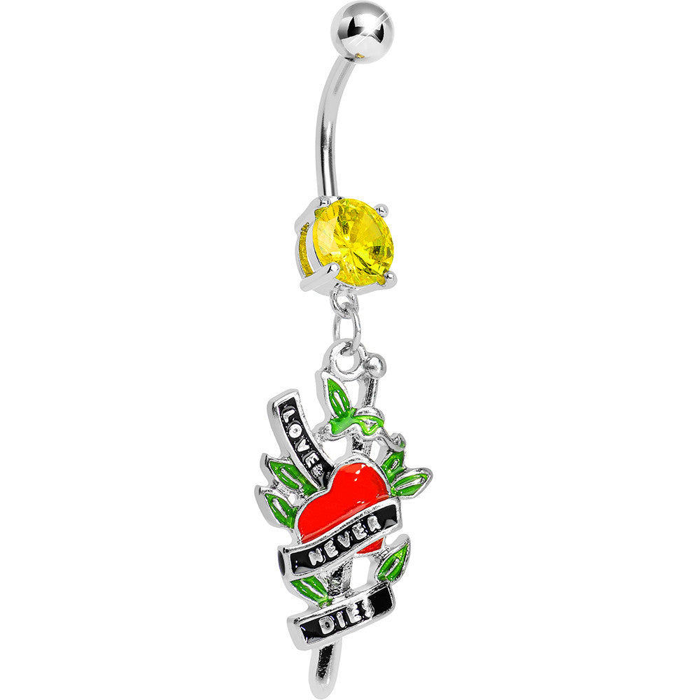 Yellow Gem Love Never Dies Tattoo Charm Dangle Belly Ring