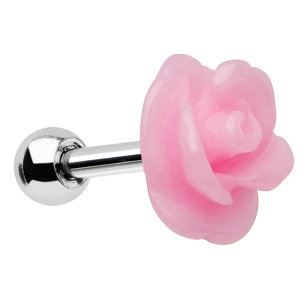 16 Gauge 1/4 Pink Acrylic Rose Flower Tragus Cartilage Earring
