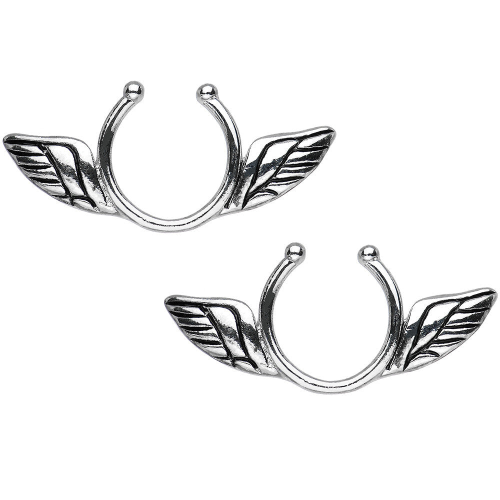 Antique Angel Wings Clip On Fake Nipple Ring Set
