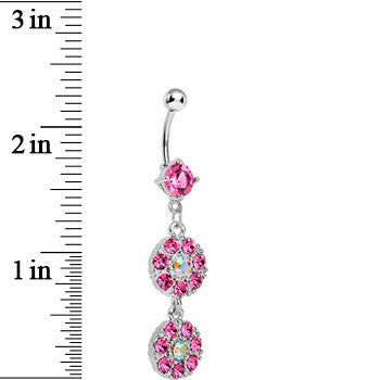 Pink Gem Dazzling Double Drop Dangle Belly Ring