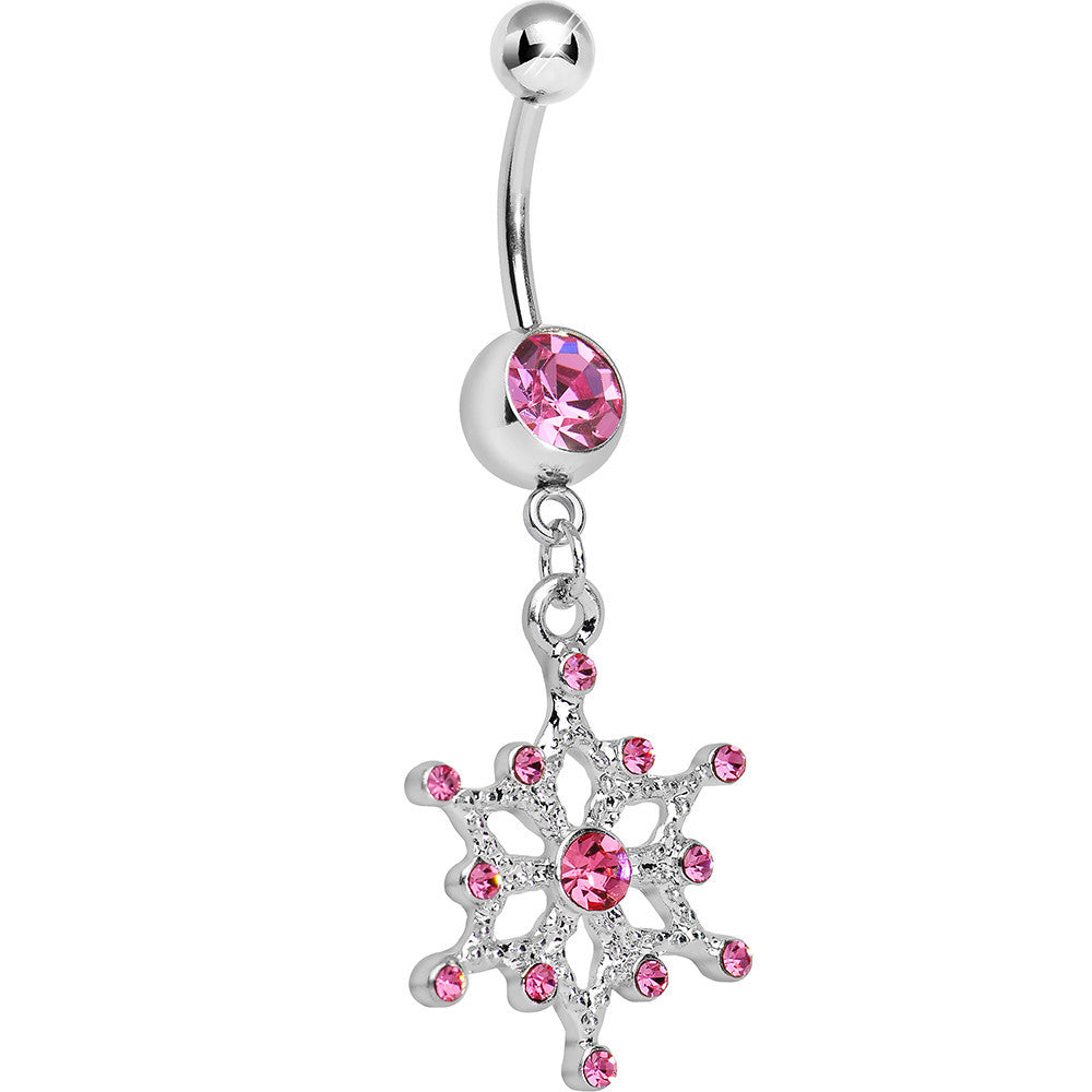 Pink Gem Winter Daydream Snowflake Dangle Belly Ring