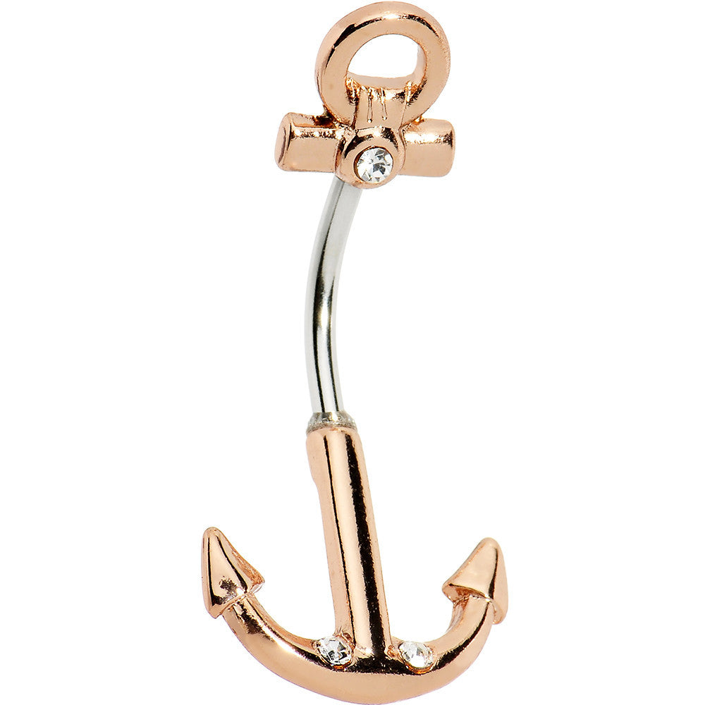 Crystalline Gem Rose Gold Plated Maritime Anchor Belly Ring