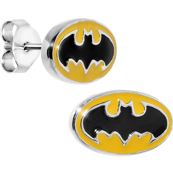 TTstyle Clear Epoxy Batman Logo Surgical Steel Fake Ear Plug Earrings - 7/10mm Screw Back