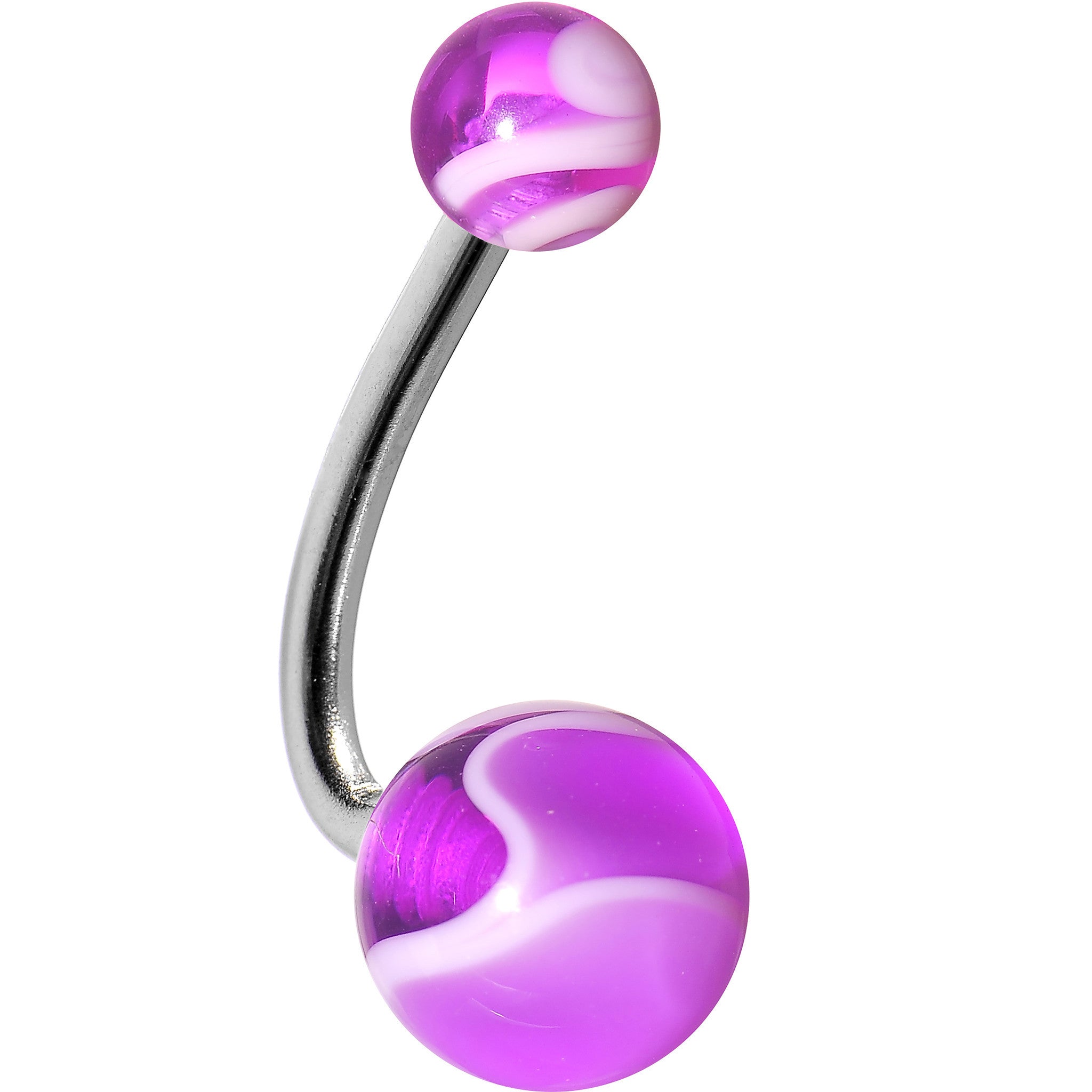 Purple and White Acrylic Swirl J-Bar Belly Ring