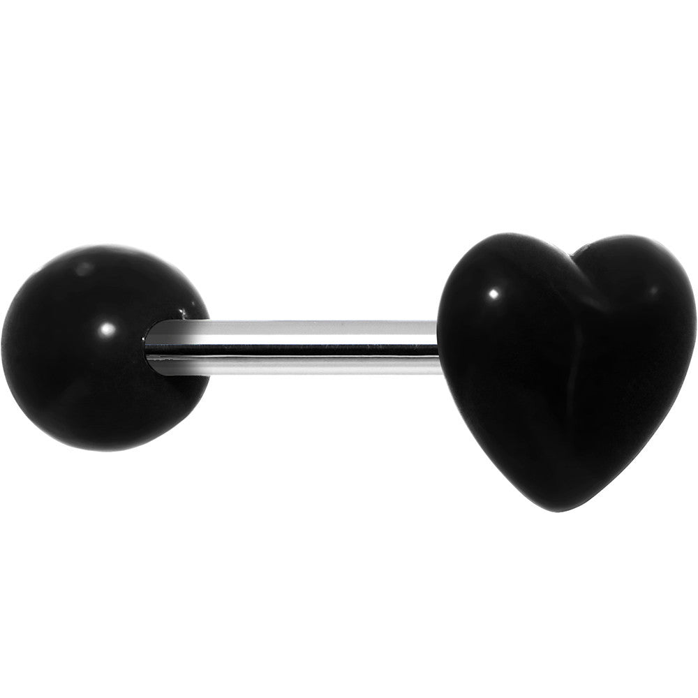 14 Gauge Black Beating Heart Straight Barbell Tongue Ring 5/8