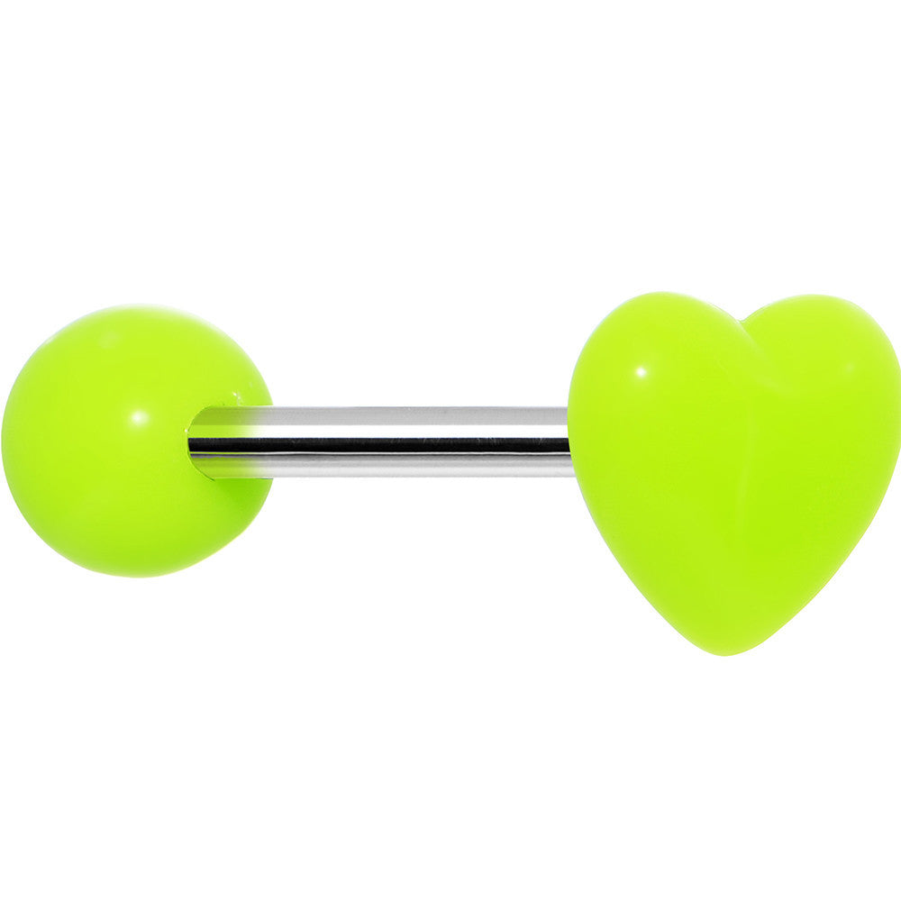 14 Gauge Green Neon Beating Heart Straight Barbell Tongue Ring 5/8