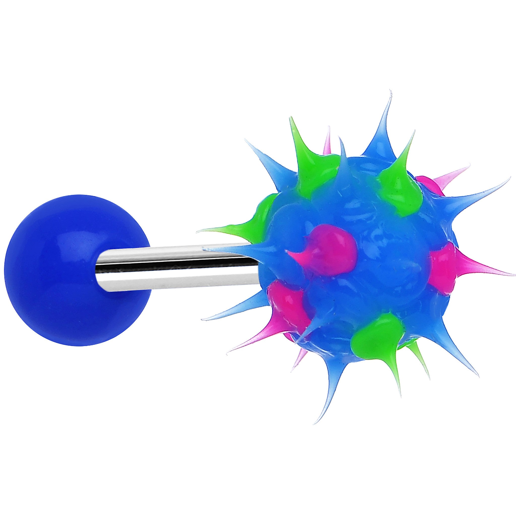 Blue Green Pink Neon Silicone Spike Barbell Tongue Ring