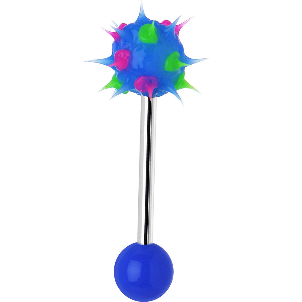 Blue Green Pink Neon Silicone Spike Barbell Tongue Ring
