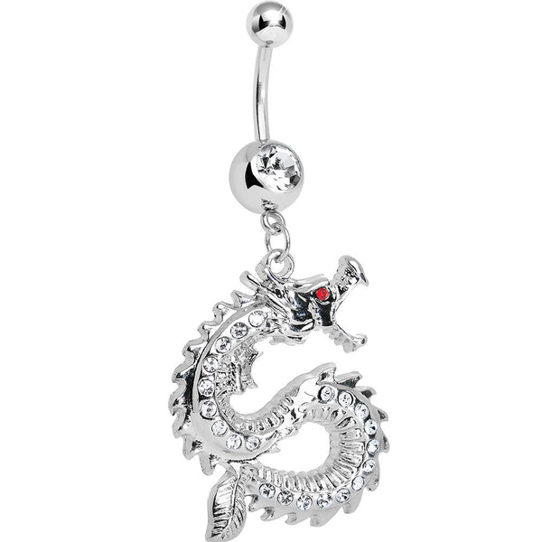 Clear Gem Chinese Dragon Charm Dangle Belly Ring