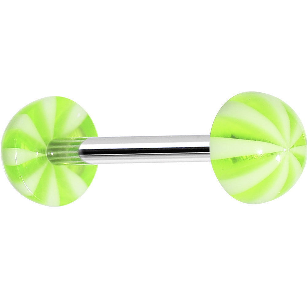 Green White Striped Acrylic Half Ball Barbell Tongue Ring