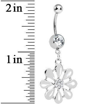 Clear Gem Pretty White Petals Flower Charm Belly Ring