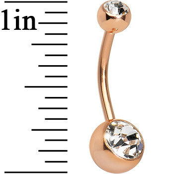 14 Gauge 1/2 Double Gem Rose Gold Plated Belly Ring