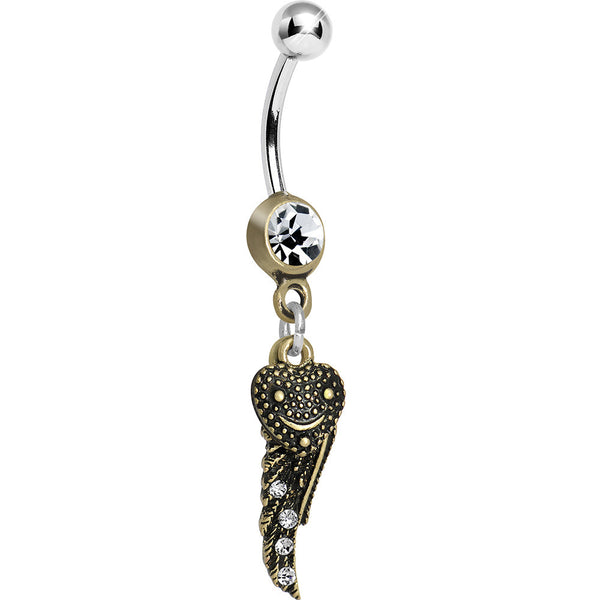 Clear Gem Happy Hearts Angel Wings Belly Ring