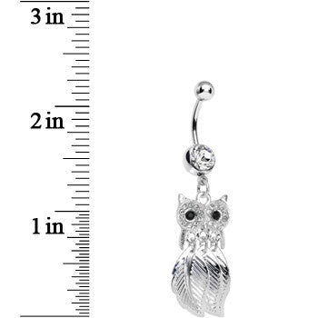 Clear Gem Majestic Owl Leaves Dangle Belly Ring