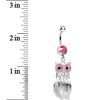 Clear Gem Pink Majestic Owl Leaves Dangle Belly Ring