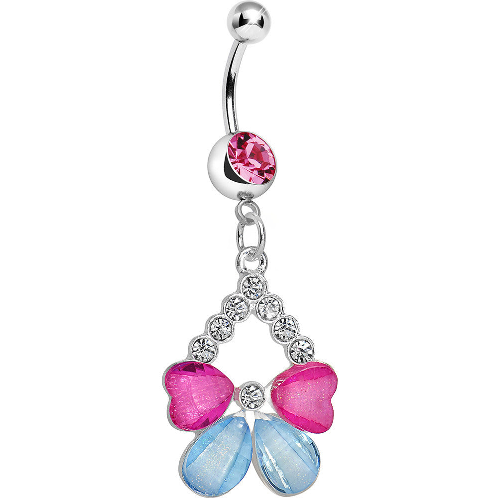 Pink Gem Split Drop Pink and Aqua Butterfly Dangle Belly Ring