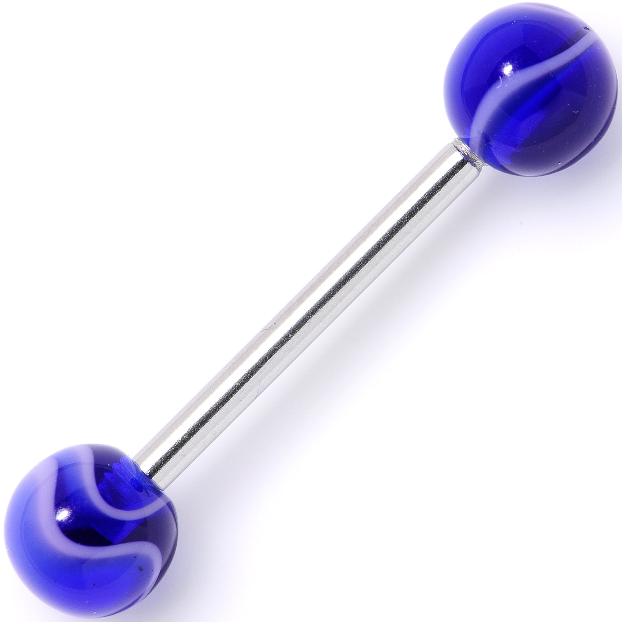 Blue MARBLE Barbell Tongue Ring