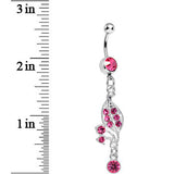 Pink Gem Sprouting Petals Flower Dangle Belly Ring