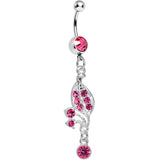 Pink Gem Sprouting Petals Flower Dangle Belly Ring