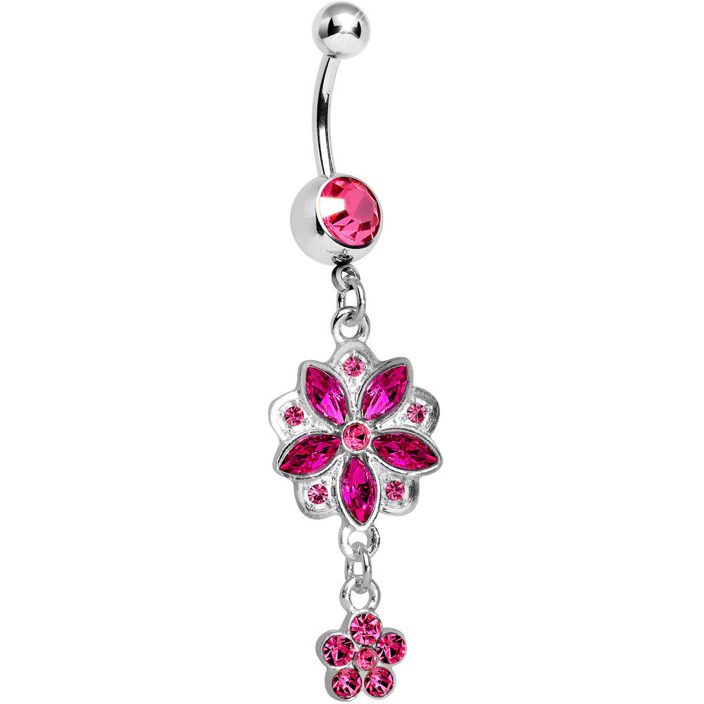 Pink Gem Child of Flower Double Dangle Belly Ring