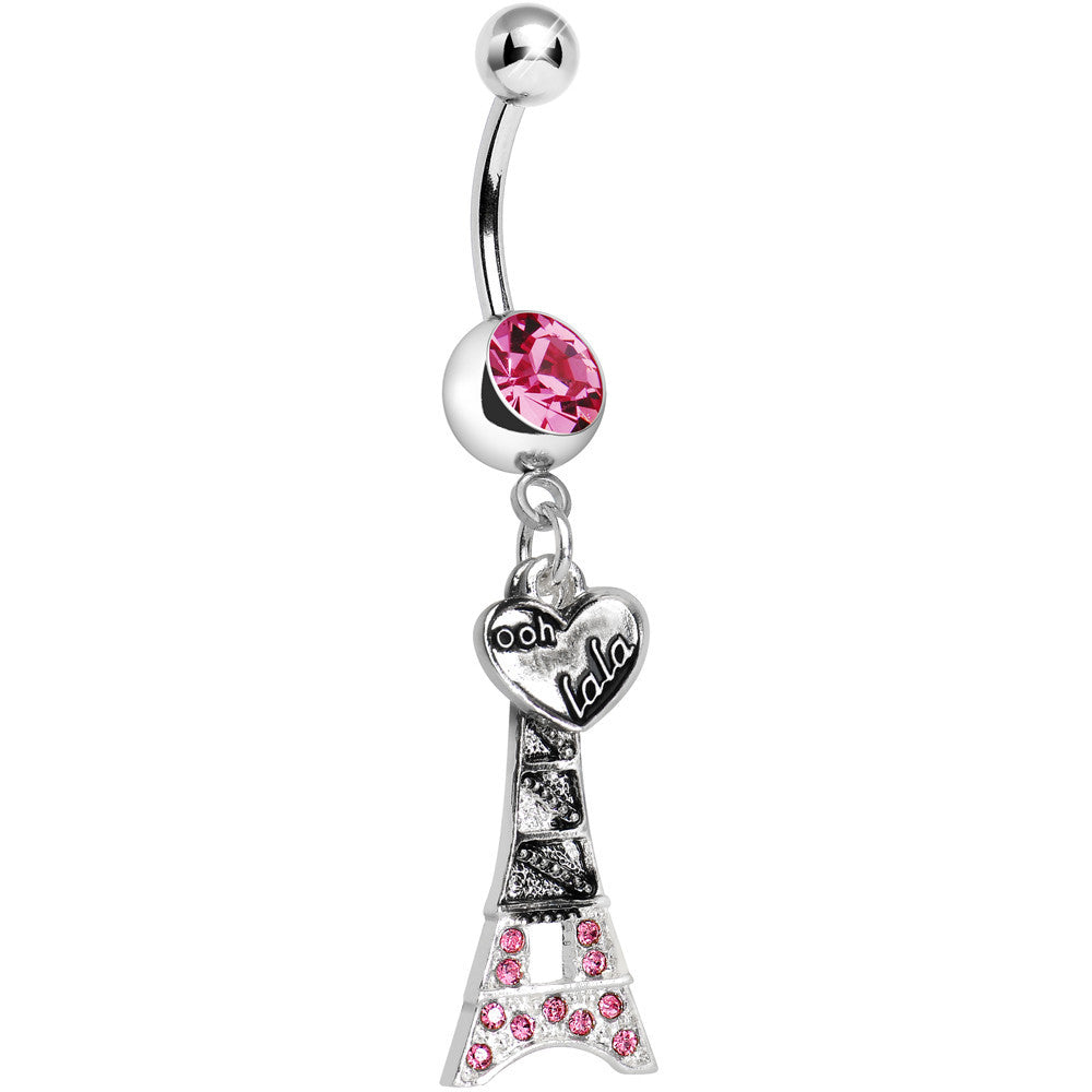 Pink Gem Eiffel Tower of Love Dangle Belly Ring