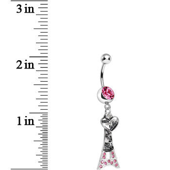 Pink Gem Eiffel Tower of Love Dangle Belly Ring