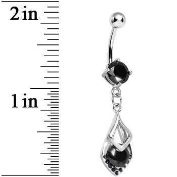 Black Gem Dazzling Princess Teardrop Dangle Belly Ring