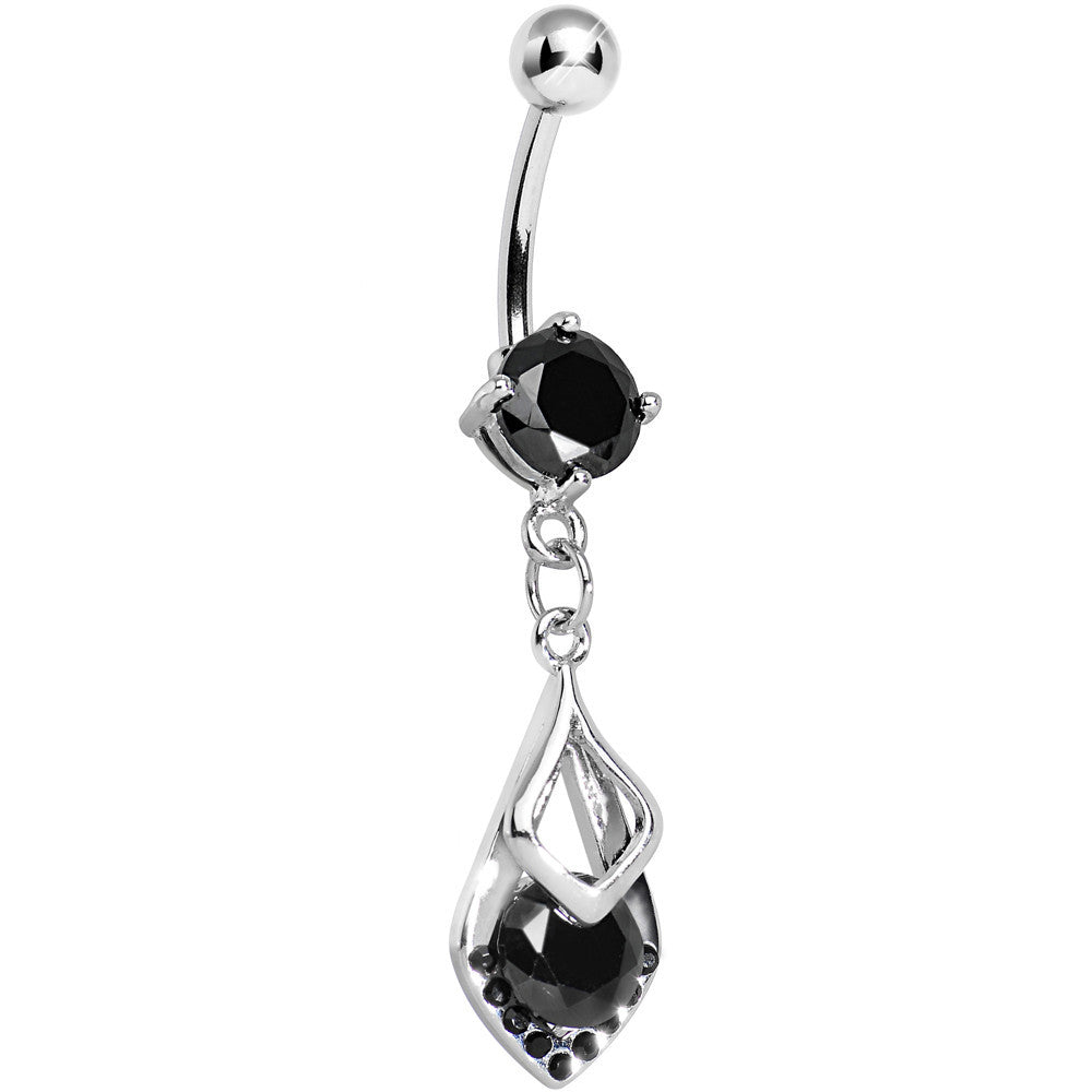 Black Gem Dazzling Princess Teardrop Dangle Belly Ring