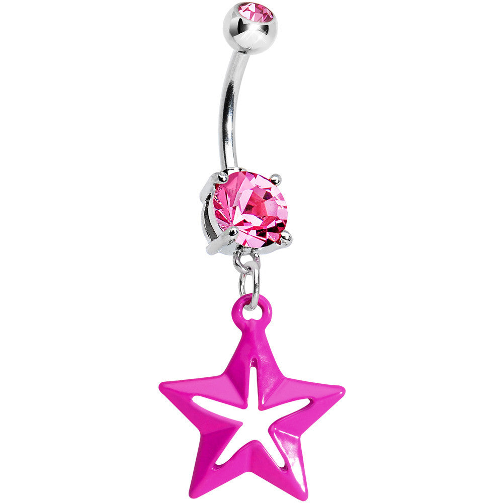 Double Pink Gem Simply Hollow Star Dangle Belly Ring