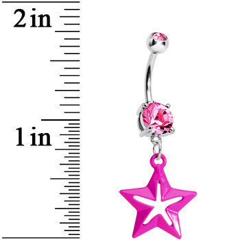Double Pink Gem Simply Hollow Star Dangle Belly Ring