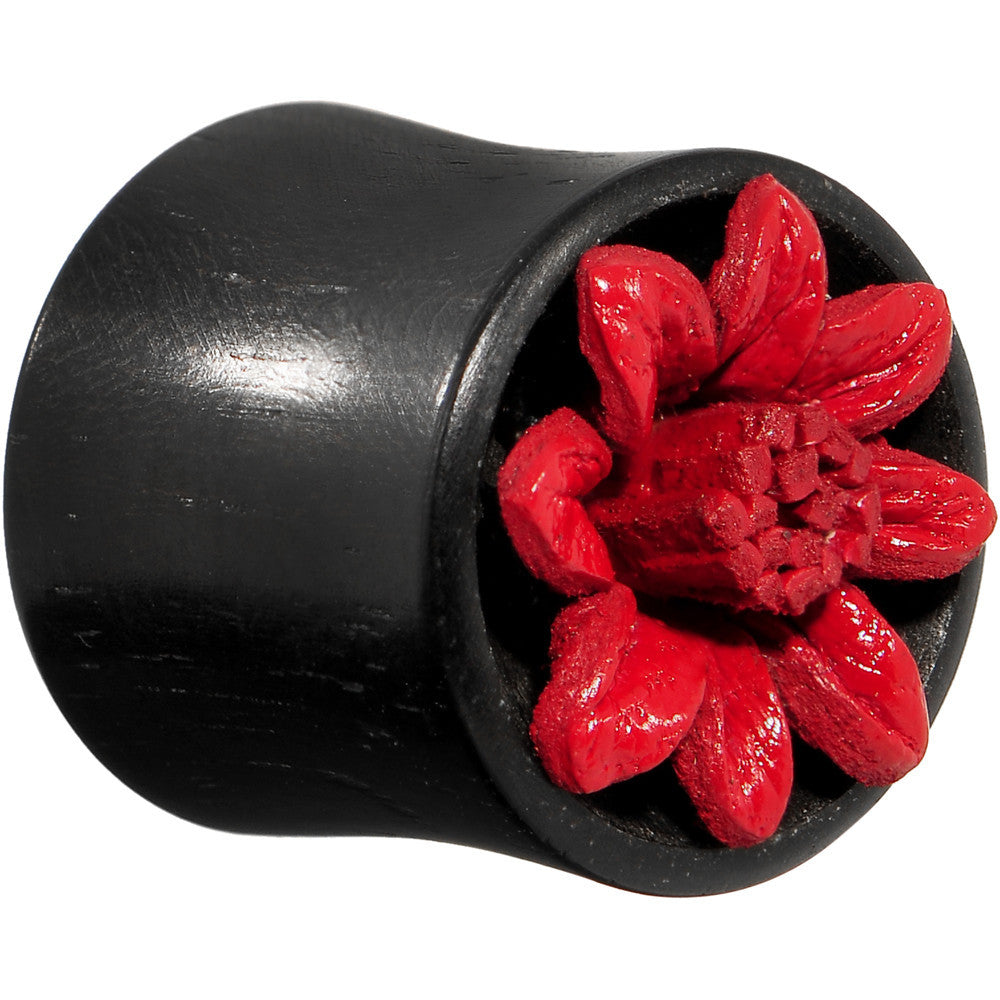 7/16 Organic Double Flare Arang Wood Plug Red Leather Flower