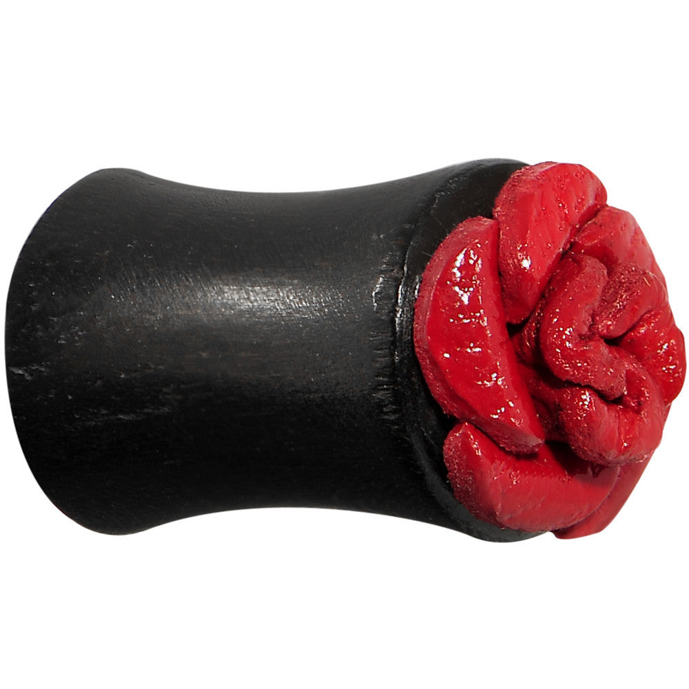 2 Gauge Organic Double Flare Arang Wood Plug Red Leather Rose