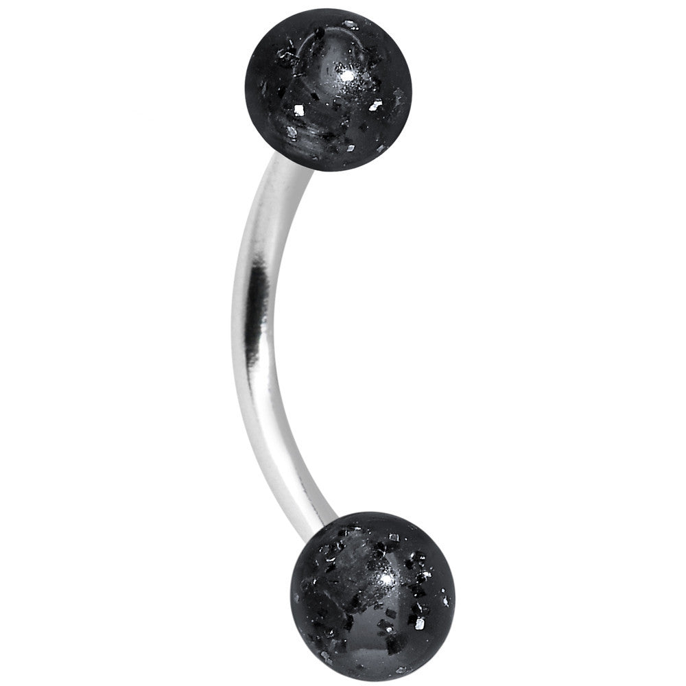 16G 5/16 Black Acrylic Glitter Eyebrow Ring