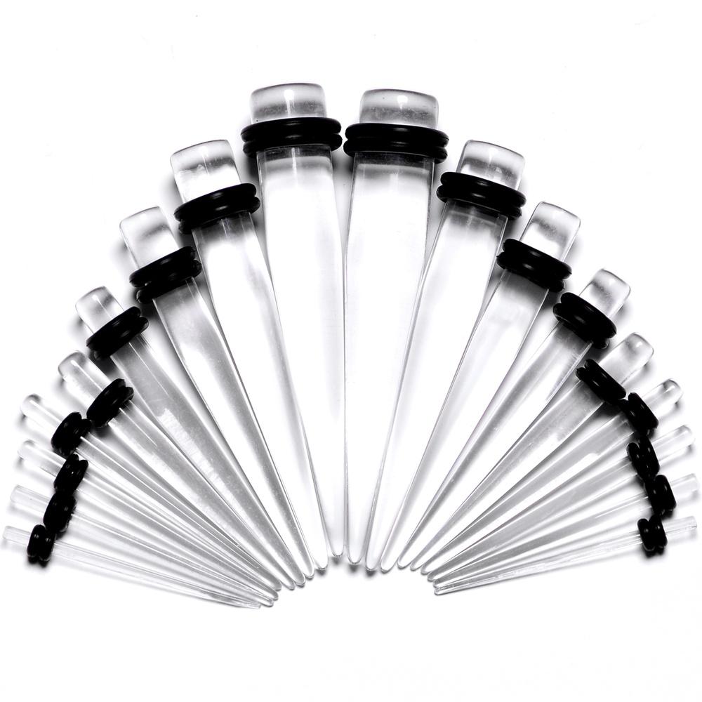 14G to 00G 18 Piece Set Ear Stretching Kit in Clear Acrylic