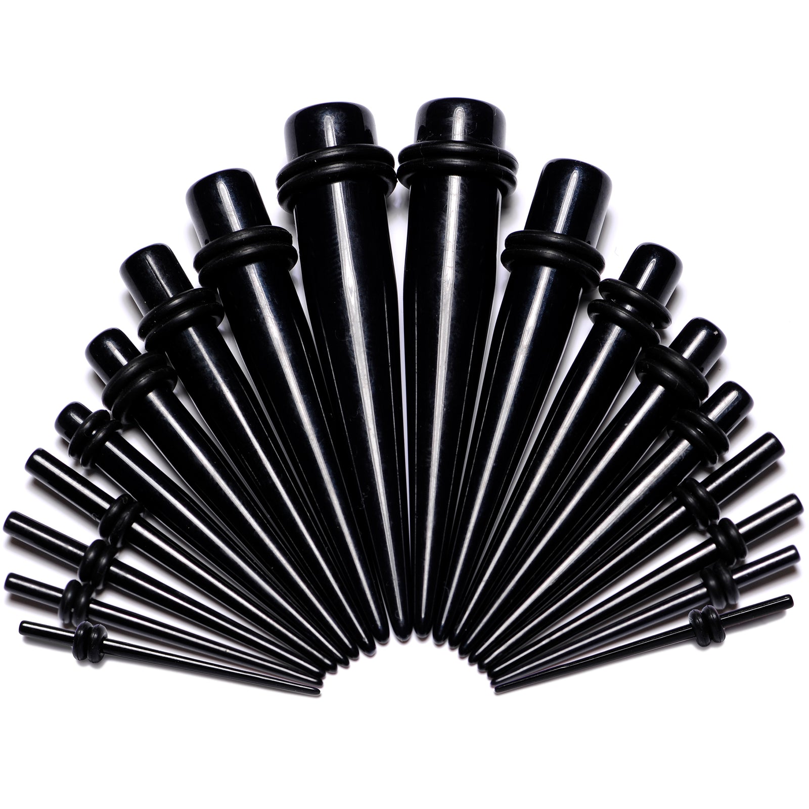 14 Gauge to 00 Gauge 18 Piece Black Acrylic Ear Stretching Taper Kit