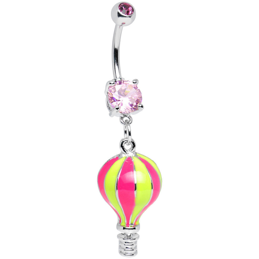 Pink Gem Yellow and Pink Neon Hot Air Balloon Dangle Belly Ring
