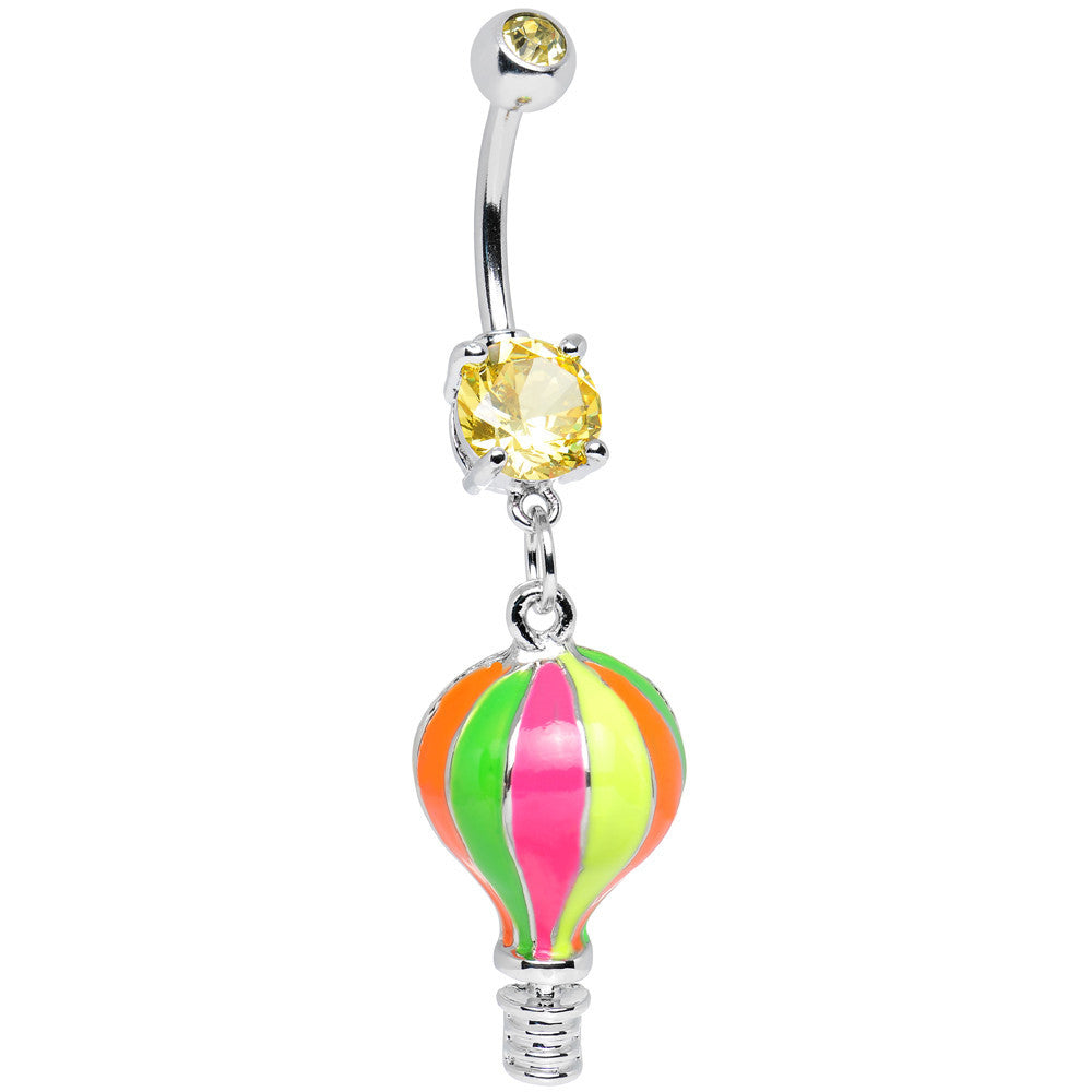 Yellow Gem Multi Colored Neon Hot Air Balloon Dangle Belly Ring