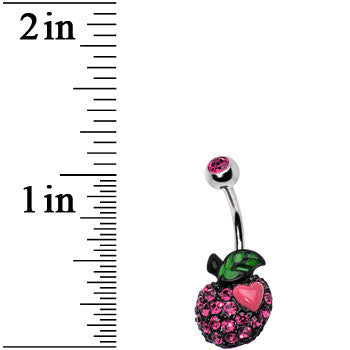Pink Gem Paved Apple and Pink Heart Belly Ring