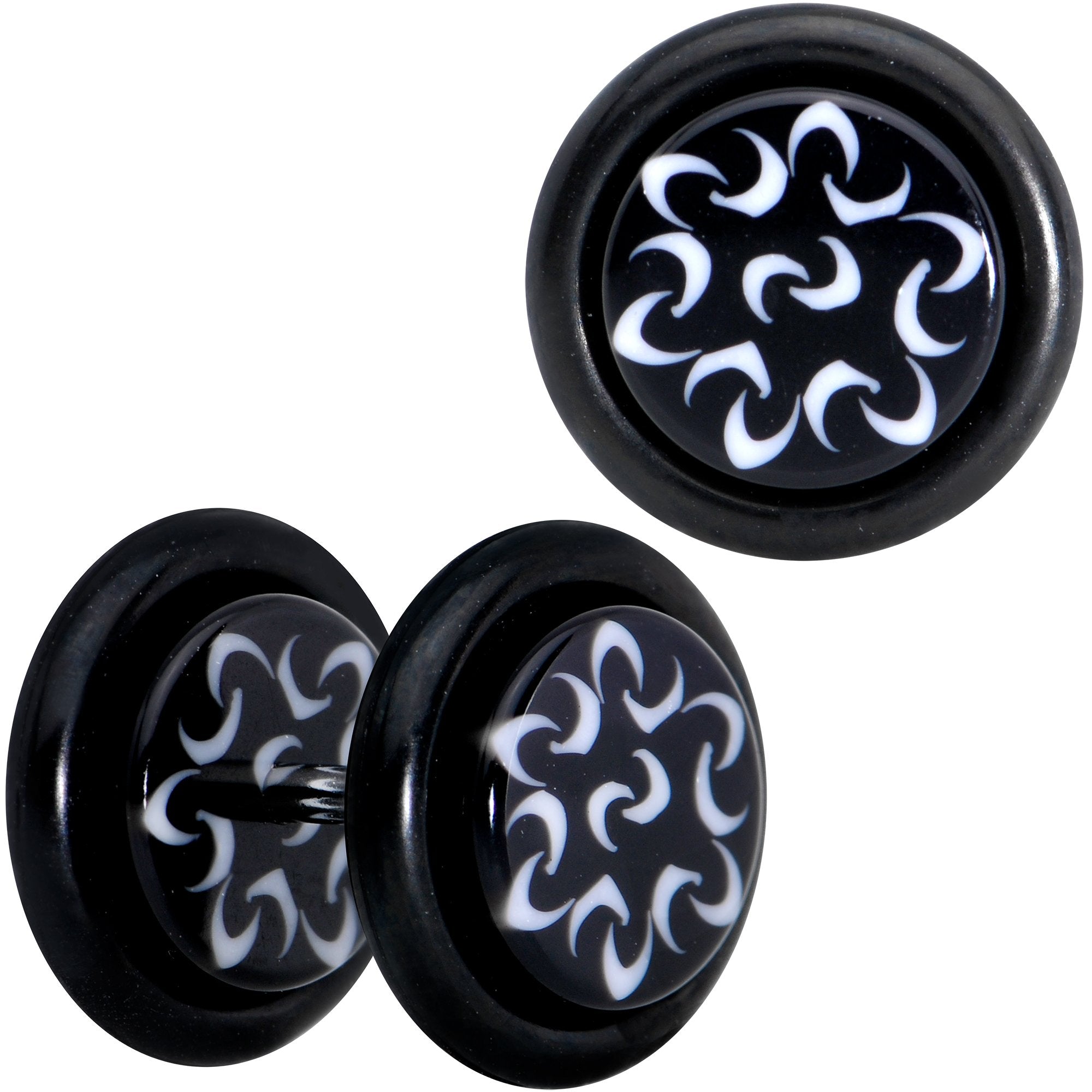 Black White Trippy Flower Tribal Cheater Plug Set