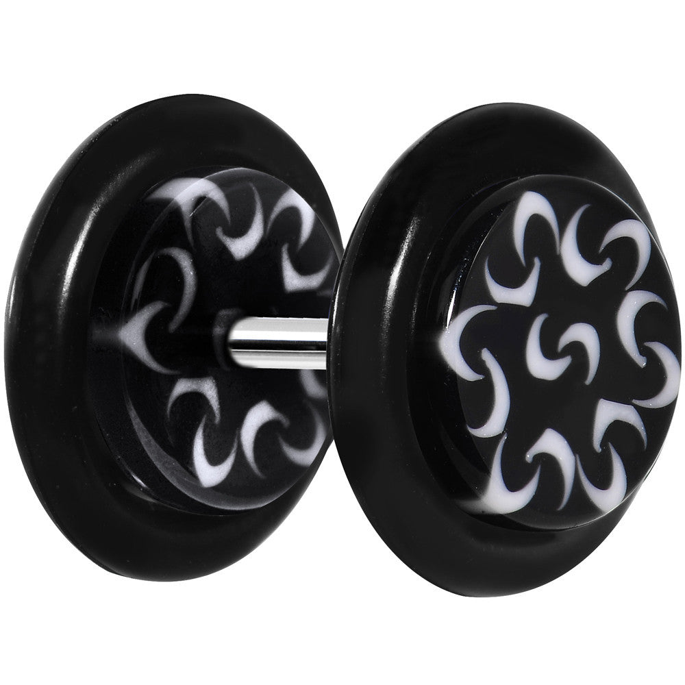 Black White Trippy Flower Tribal Cheater Plug Set